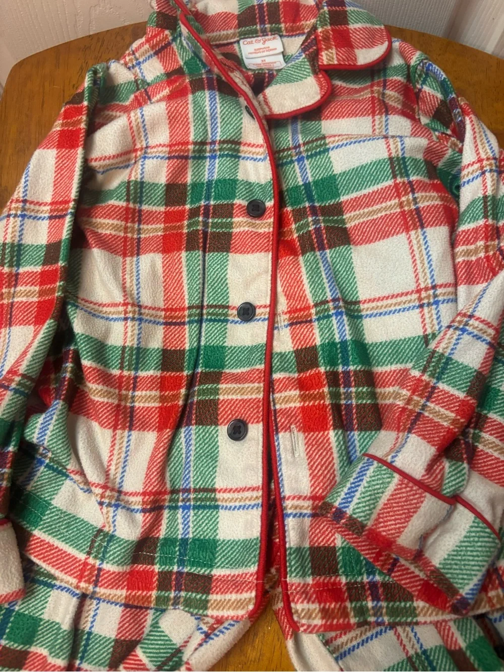 Cat & Jack Red, Green and White Plaid Kids Pajama Set
